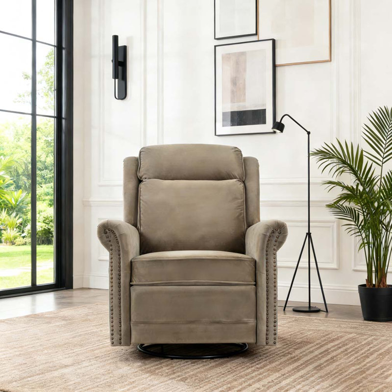 360° Swivel Recliner Manual Rocking Recliner Chair, Light Brown