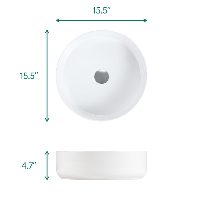 Modern White Ceramic Basin With Glossy Finish - Stain & Heat , Easy To Maintain, Round Shape For , 15.73 In Dimensions, 17.92 Lb, For Contemporary Bathrooms Sleek Integrated , Clean, Wide, Deep, 4.65