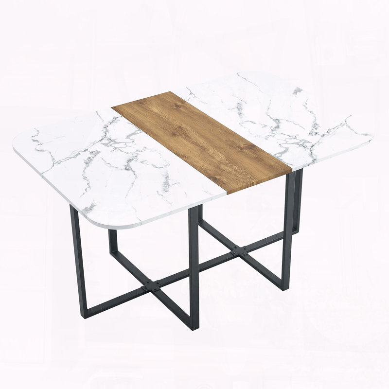 Table de salle à manger à deux tons en panneau de fibres à densité moyenne - blanc marbré et bois foncé, 60,2 po x 39,3 po