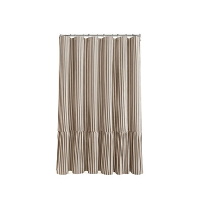 Farmhouse Shower Curtain Ruffle Linen Cream Brown Stripe 72" x 84" for Bathroom Bathtub