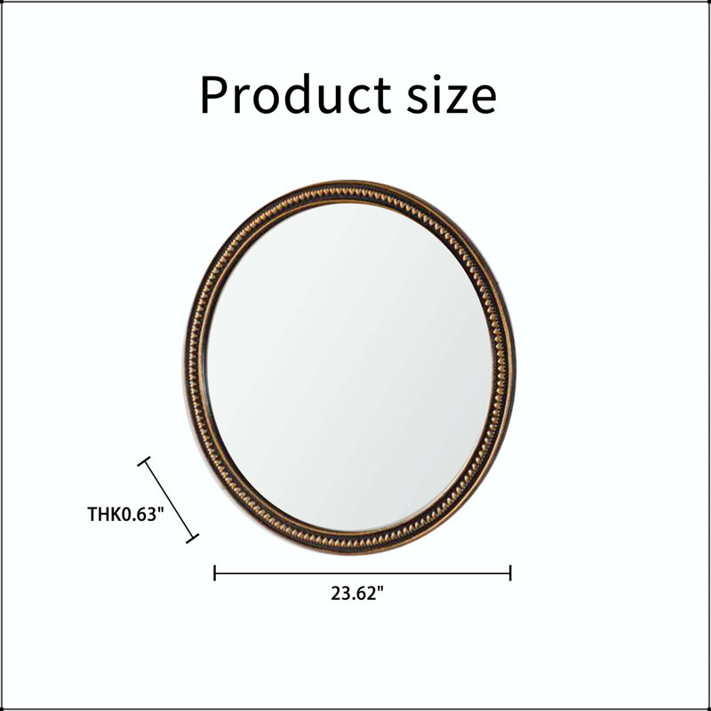 Round Wall Mirror with Vintage Gold Beaded Frame