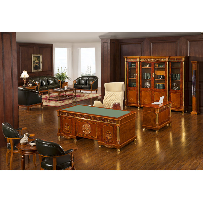 2 Piece Solid Wood Rectangular Executive Desk Office Set with Chair