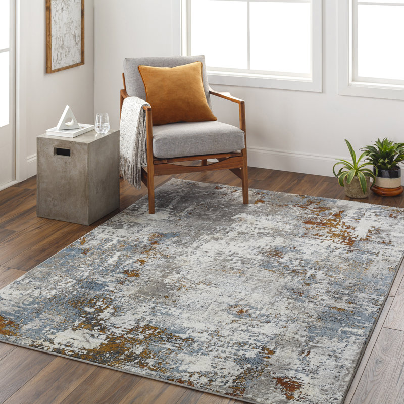 Rectangle Pyrrha Abstract Machine Woven Polyester Area Rug in Rust, Rectangle 5'3" x 7'3"