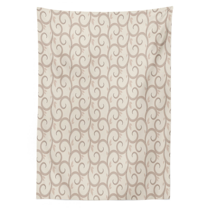 Ambesonne Beige Tablecloth, Swirling Leaves Motifs Regular Curved Baroque Floral Design Retro Old World In Mod Art, Rectangular Table Cover For Dining Room Kitchen Decor, 52" X 70", Beige