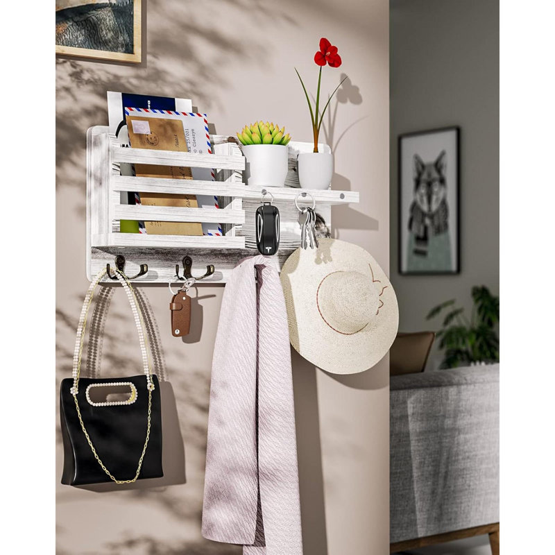 Wood Wall Organizer with Mail Storage