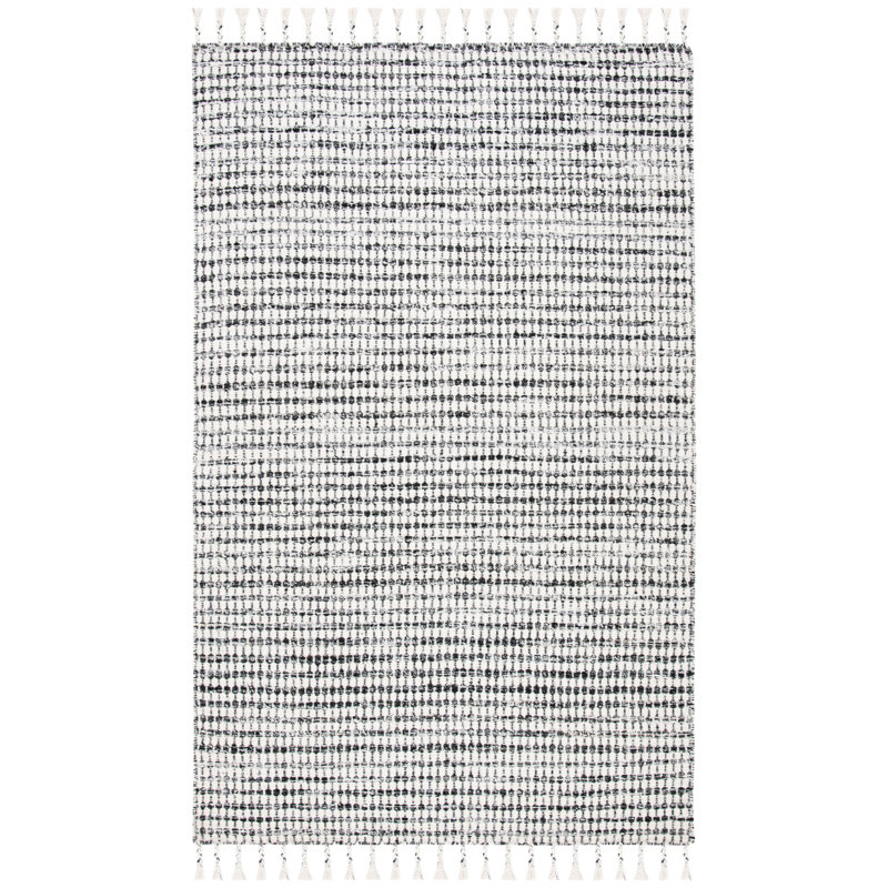Soderquist Flatweave Black/Ivory Area Rug, Rectangle 4' x 6'