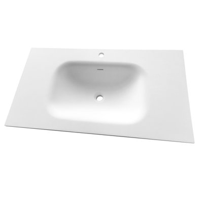 Meuble-lavabo pour salle de bain à surface solide en résine de pierre - blanc mat, 22,01 po de largeur, matériau, fixation murale, évier à profondeur lisse pour une profondeur de 38,27 po, proportions équilibrées, configuration de comptoir, finition transparente