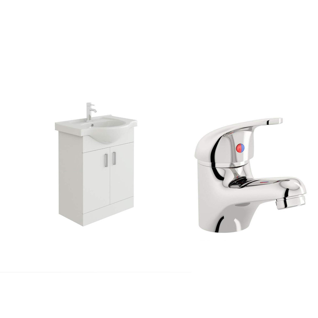 VeeBath Linx 650mm Vanity Sink Cabinet Unit & Mono Basin Mixer Tap