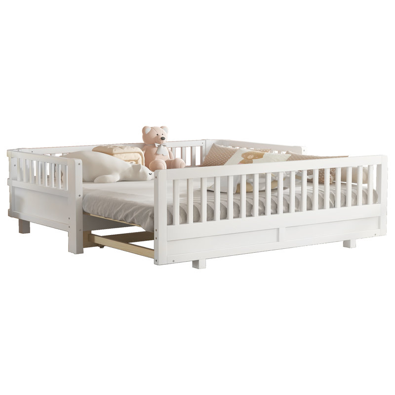 Lit plateforme convertible double extensible, bois massif, maison moderne