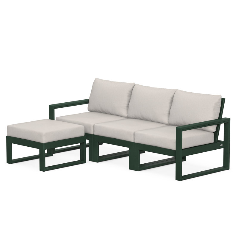 POLYWOOD EDGE Modular Deep Seating Set with Ottoman, Green, Cast Ash