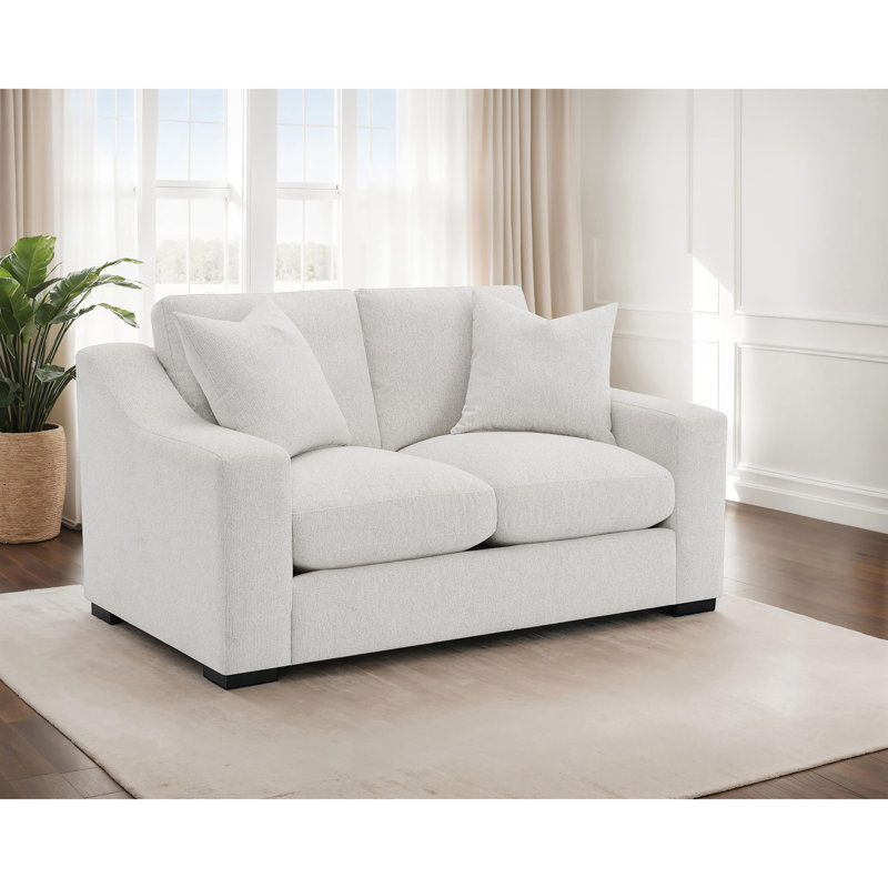 Upholstered Track Arm Loveseat, 65" W, Beige Polyester