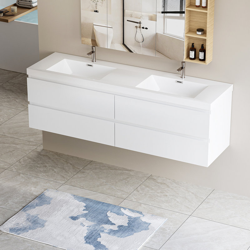 Meuble-lavabo flottant avec lavabo et meuble-lavabo, Blanc