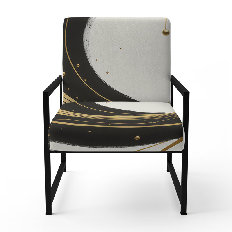 Fauteuil rembourré moderne, noir, argent et or, Noir, noir, noir, noir