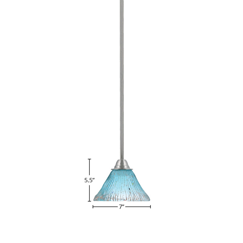 Paramount Stem Hung Pendant Shown In Brushed Nickel Finish With 7" Teal Crystal Glass