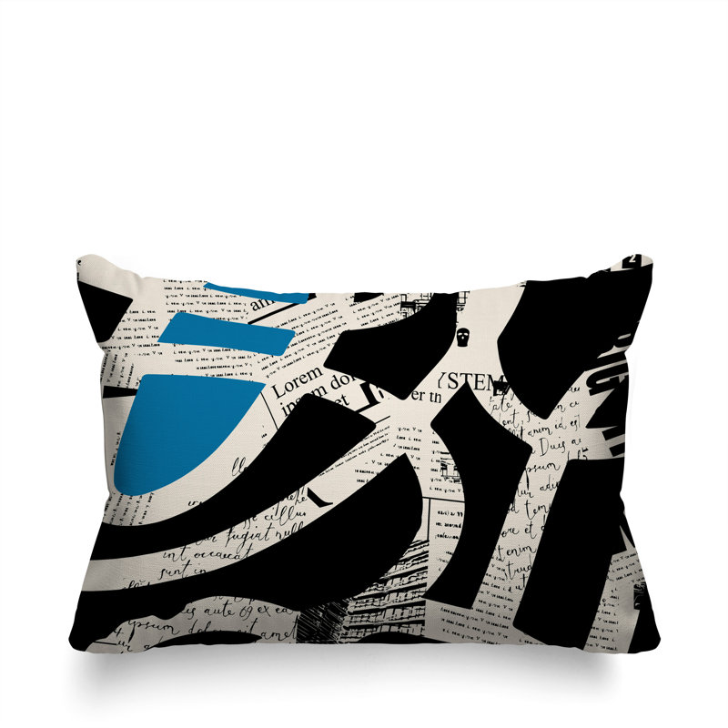 Oreiller rectangulaire réversible intérieur / extérieur Kaya, H 14 po x l 20 po, Turquoise / noir / blanc cassé