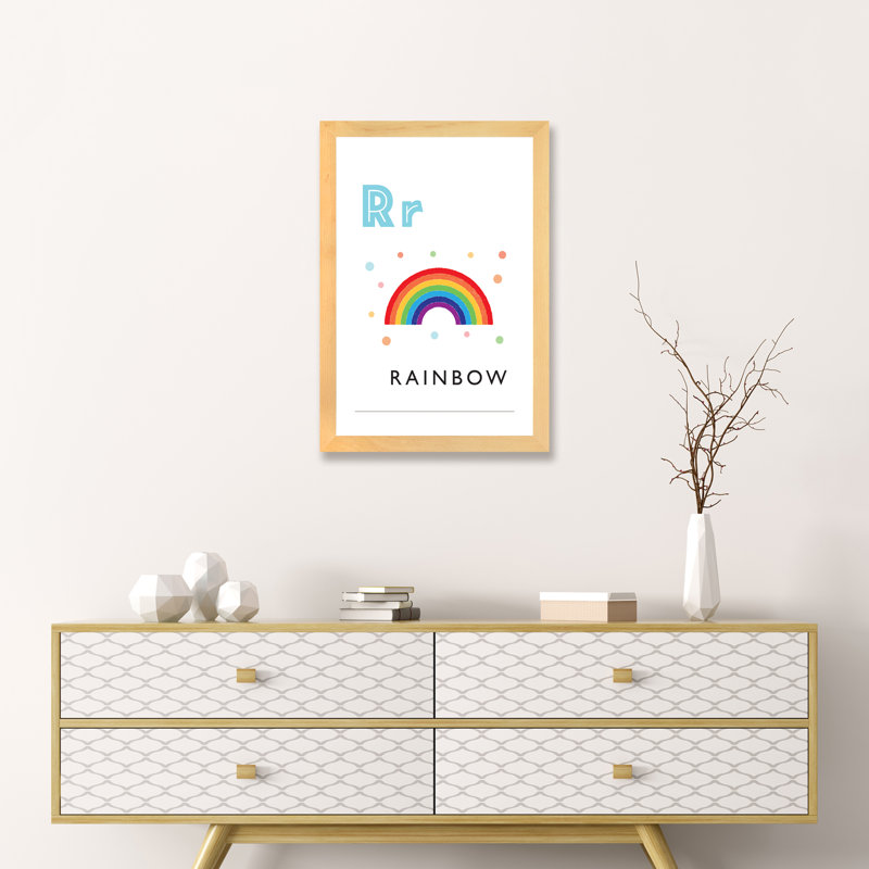 Alphabet Flash Cardes R - impression d'art graphique, H 24 po x l 16 po x P 1 po, Blanc, Papier avec cadre beige