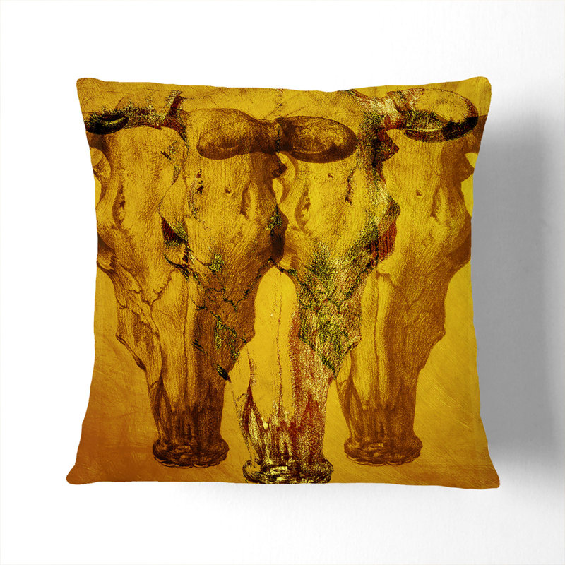 Gold Shade Of Skulls Square Throw Cushion, Stone, 55cm H x 55cm W x 20cm D