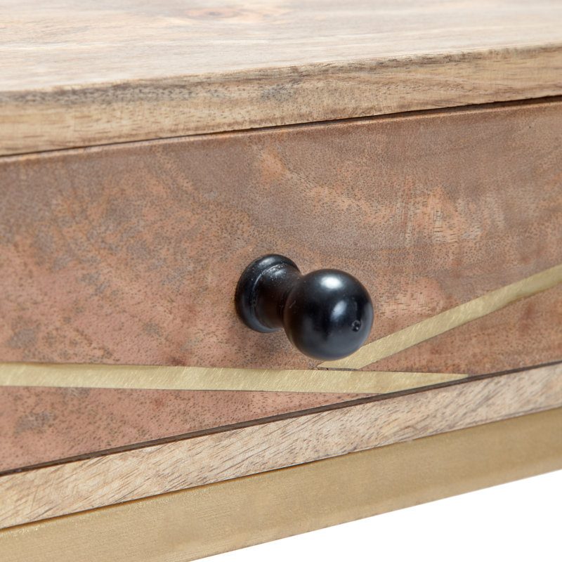 Sidney Beige and Gold Mango Wood Console Table with Storage