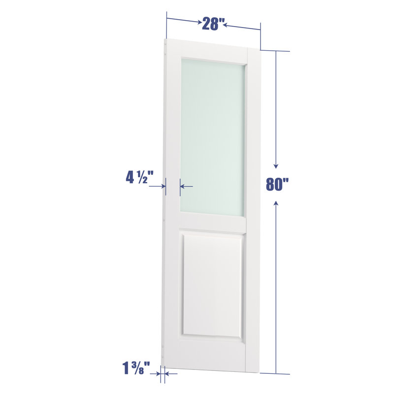 Portes en bois massif de 80 po en verre massif givré apprêté 1-Lite sans trousse de quincaillerie, 28 po x 80 po