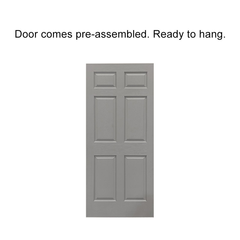 30 In. X 80 In. Light Grey Painted Finished Composite MDF 6 Panel Interiorsliding  Barn Door With Hardware Kit, 30" x 84"