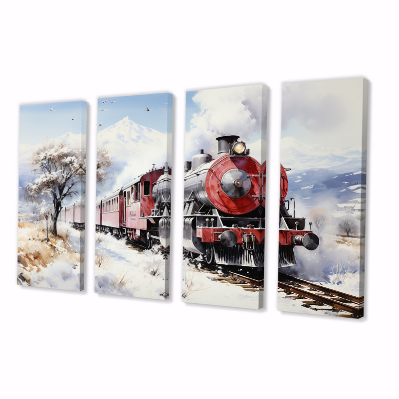 Ensemble de décorations murales 4 pièces train rouge et blanc, H 32 po x l 64 po