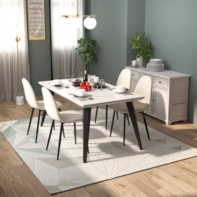 Hranislav Elegant 5 Pieces Dining Table Set 63" Rectangular Dining Table with Mid-century Modern Upholstered Chairs for Dining Room