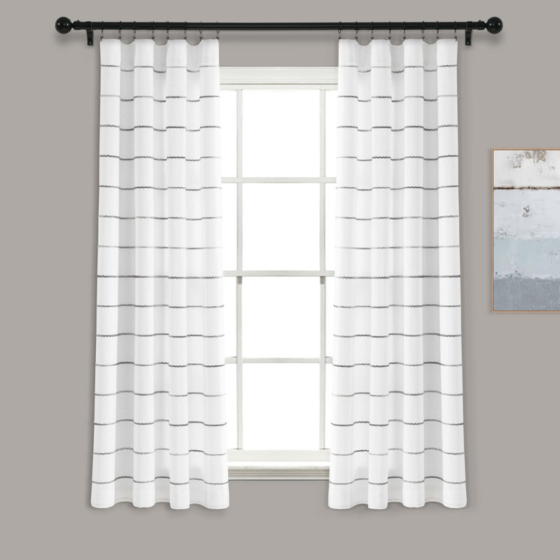 Gray and White Cotton Polyester Light-Filtering Window Curtain Panels
