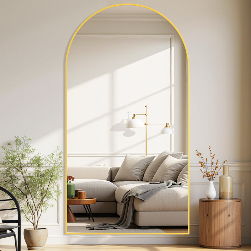 Arched Black Floor Mirror With Stand, 38x77 Inch Freestanding Full Body Mirror For Bedroom, Gold, 81" x 41"