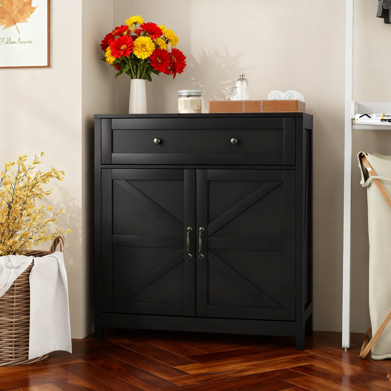 Everett Wooden Sideboard with Drawer & Adjustable Shelf, Black