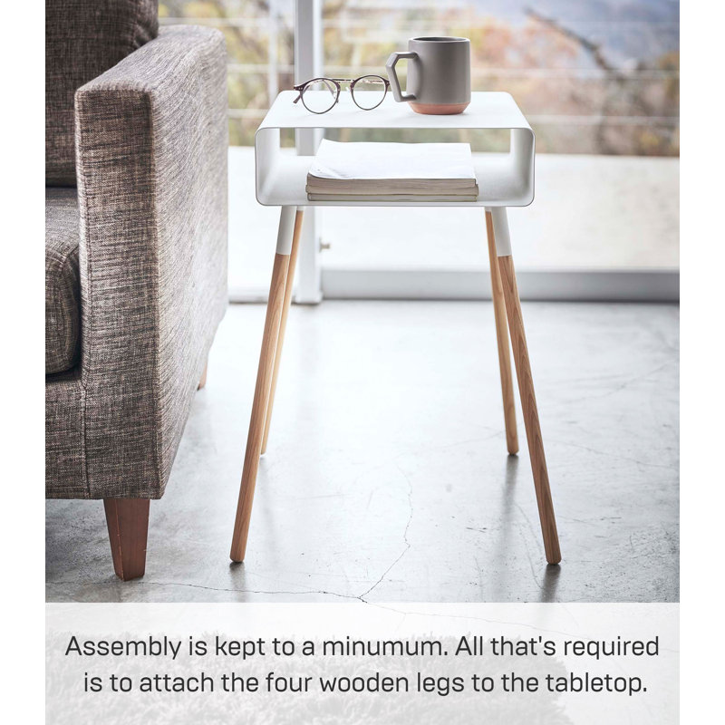 Tall White Steel and Wood Storage Side Table