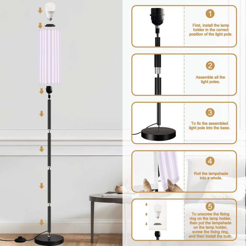 Lampe sur pied à lavande pastel à rayures verticales minimaliste à motif géométrique sans soudure à gradation moderne avec télécommande