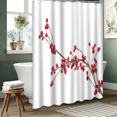 Red Waterproof Shower Curtain, Shower Curtains for Bathroom with 12 Hooks