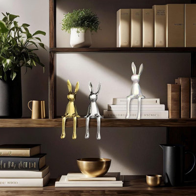 8.46" 2-Piece Rabbit Decor Sculptures - Gold & Silver Home Office Accents