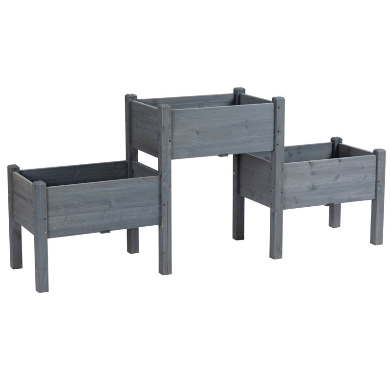 Raised Garden Bed with 3 Planter Box, Gray