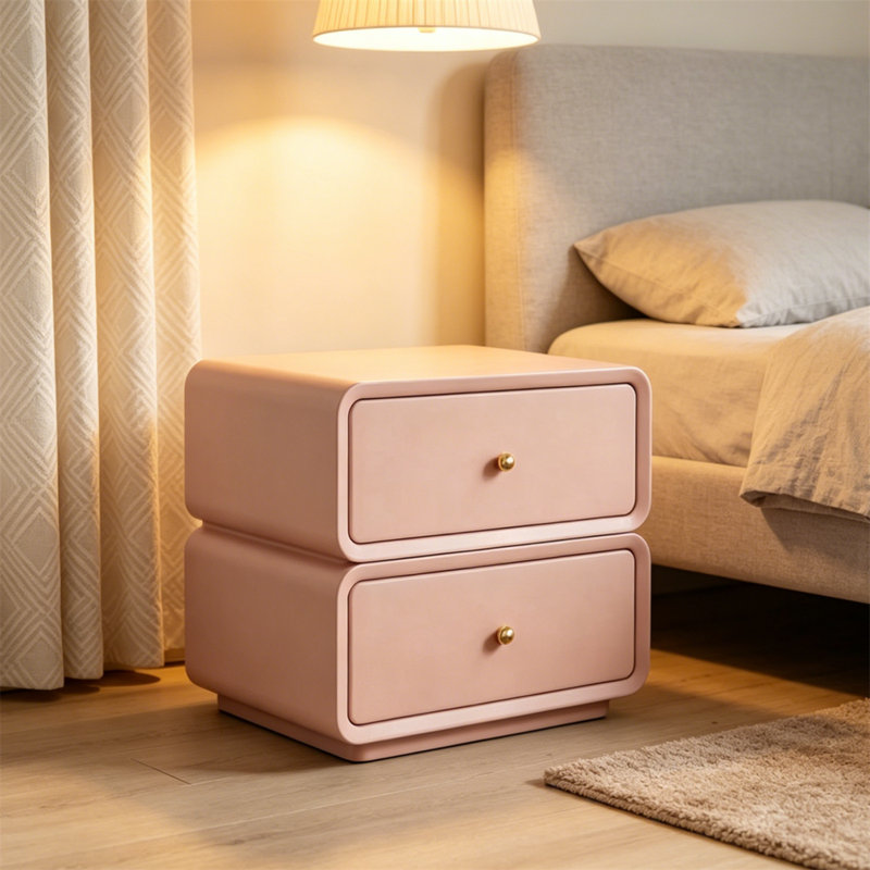 Modern Double Drawer Nightstand, Smooth Leather Surface Beside Table, Upper Layer can Rotate Freely, Three Colours are Optional.