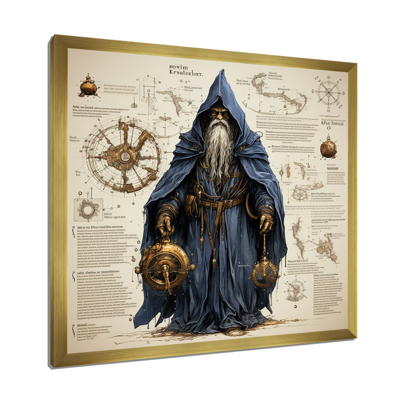 Schéma IV encadré sur toile, H 16 po x l 16 po x P 1 po, Cadre doré simple