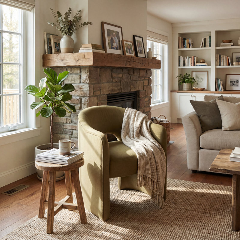 Modern Curved Back Upholstered Dining Chairs With Armrests & Open Back, Green Velvet Accent Chair For Dining Room/Living Room