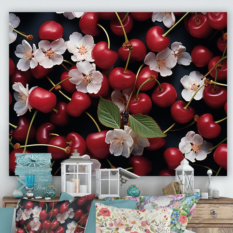 Red Cherry Sundae Delight - Art mural cerise, Toile tendue, H 16 po x l 32 po x P 1 po