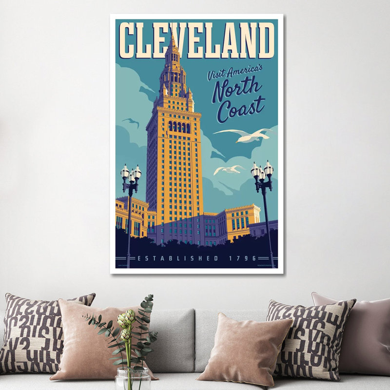 Cleveland Travel Poster by Jim Zahniser - Wrapped Canvas Print, 152.5 cm H x 101.5 cm W