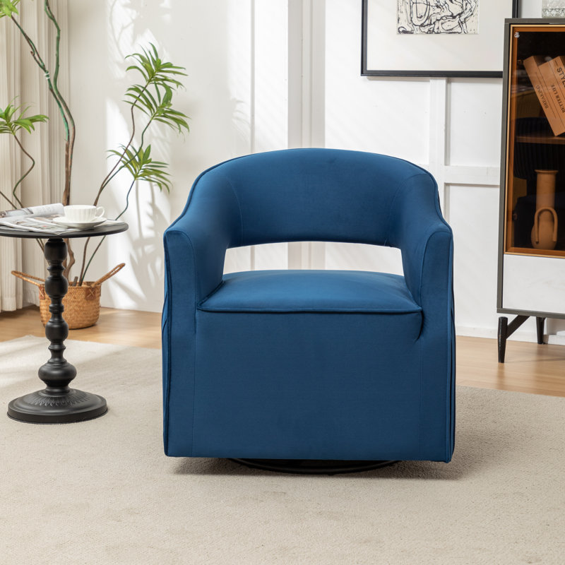 Fumiyo Velvet Swivel Barrel Chair, Blue