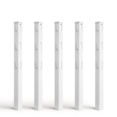 6ft Vinyl Ranch Universal Post, White PVC Fence Post with Cap and Hole Covers, Easy Installation and UV-Resistant Outdoor Vinyl Fence Replacement Parts for Ranch, Yard & Farm, Pack of 5