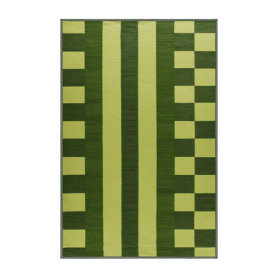 Machine Washable Checkered Green Area Rug