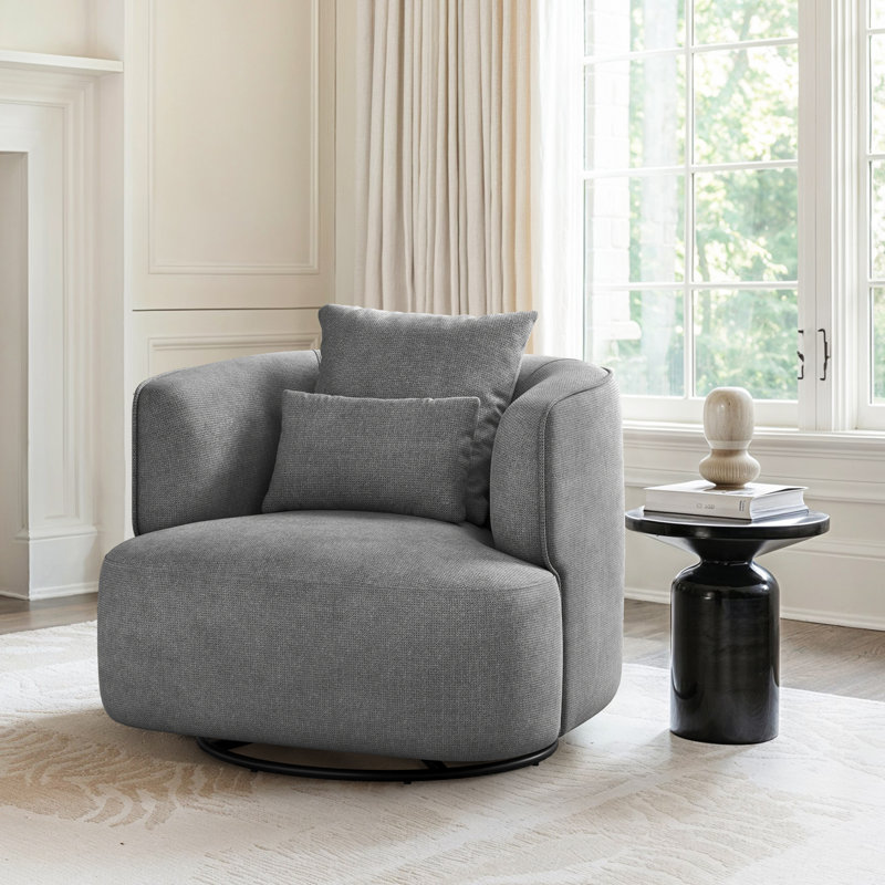 Darna 32.3" Wide Upholstered Swivel Accent Chair, Gray Chenille