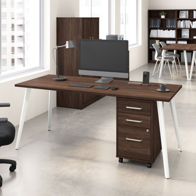 Bush Business Furniture Vista Desk With Splayed Metal Legs And 3 Drawer Mobile File Cabinet