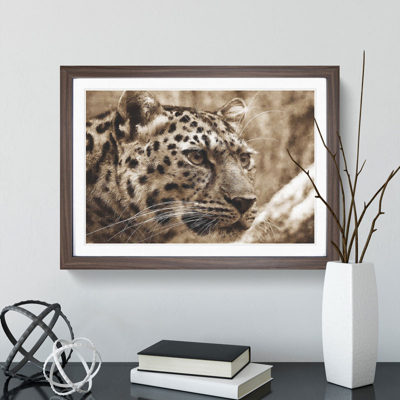 Leopard Vol.3 - Picture Frame Painting, Walnut Framed, 48cm H x 65cm W x 2cm D