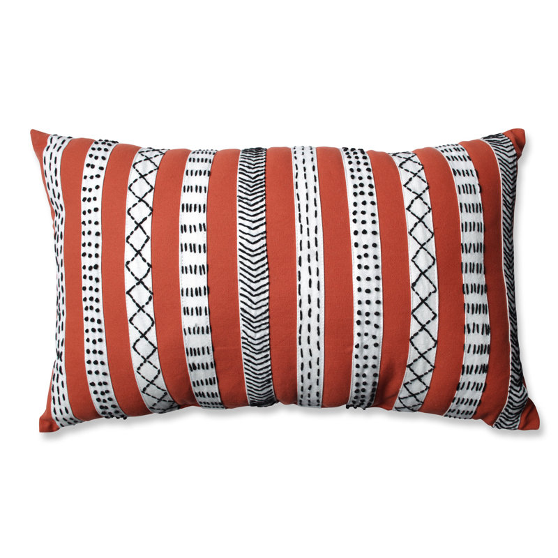 Coussin lombaire en coton à bandes tribal, Rouille / crème / noir