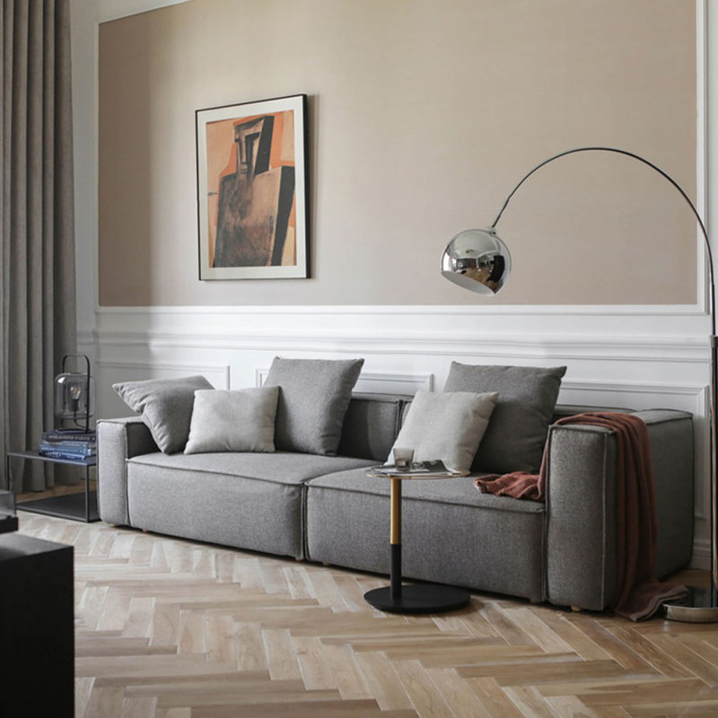 Canapé modulaire gris en coton et lin, 4, H 26,38 po x l 110,24 po x P 37,4 po