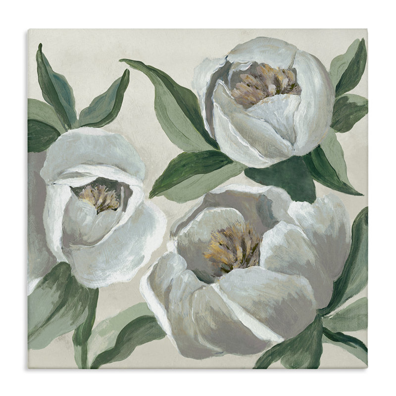  Art mural rond sur pivoines blanches par Jacob Q, H 17 po x l 17 po
