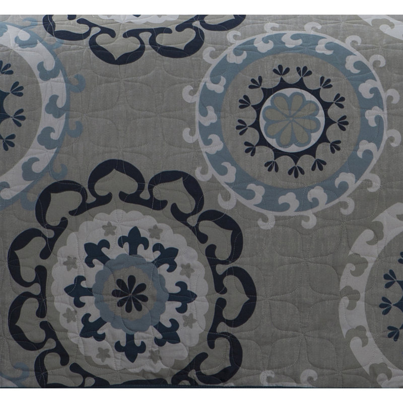 Ensemble de courtepointe réversible 5 pièces Elsa, Bleu, Courtepointe simple, 2 taies décoratives et 2 cou
