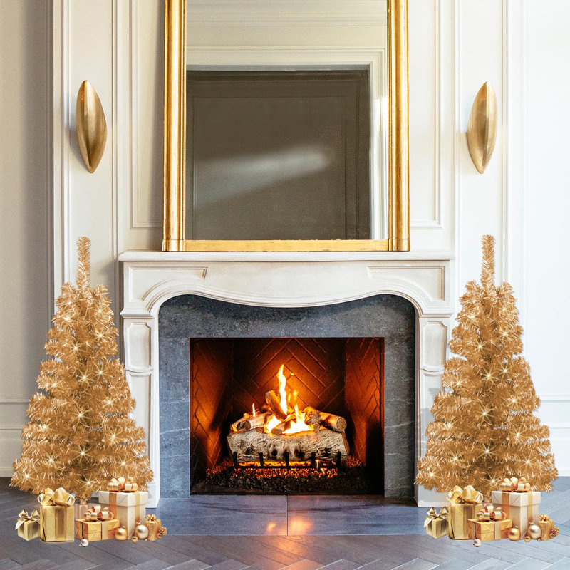 Arbre de Noël artificiel pin champagne 4 pi avec 70 lumières claires / blanches Tinsel